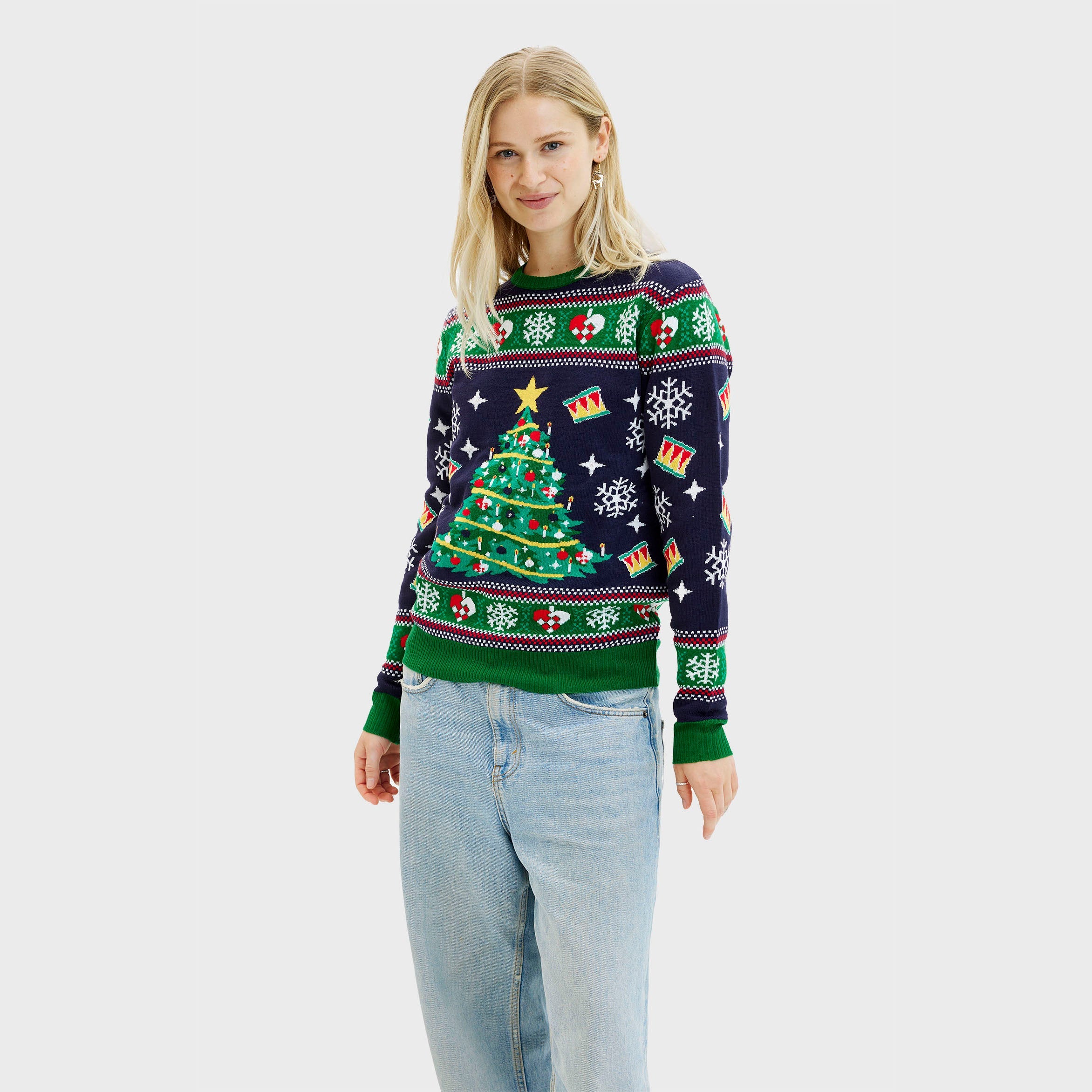 Blue Christmas Tree Sweater – Women
