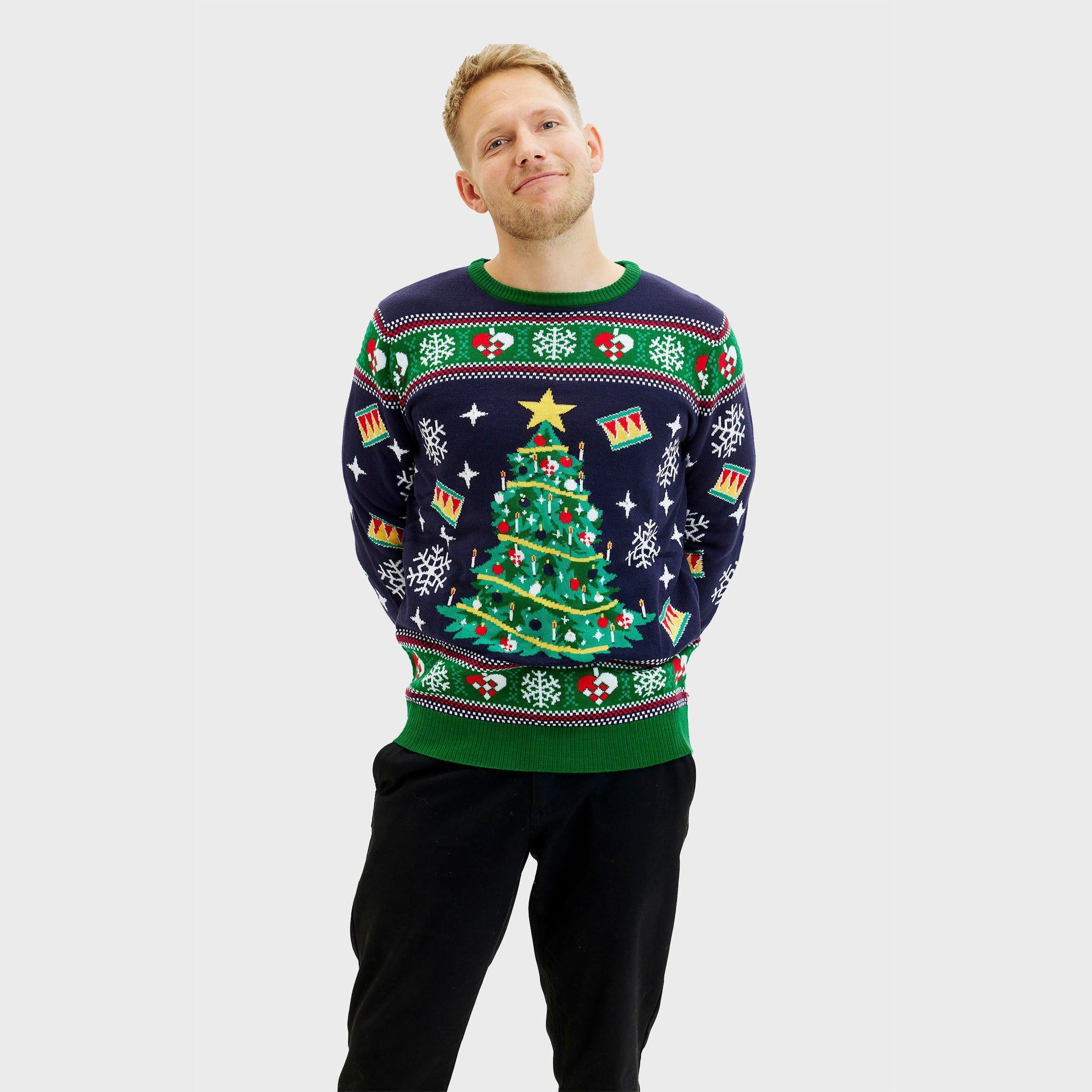 Blue Christmas Tree Sweater – Men