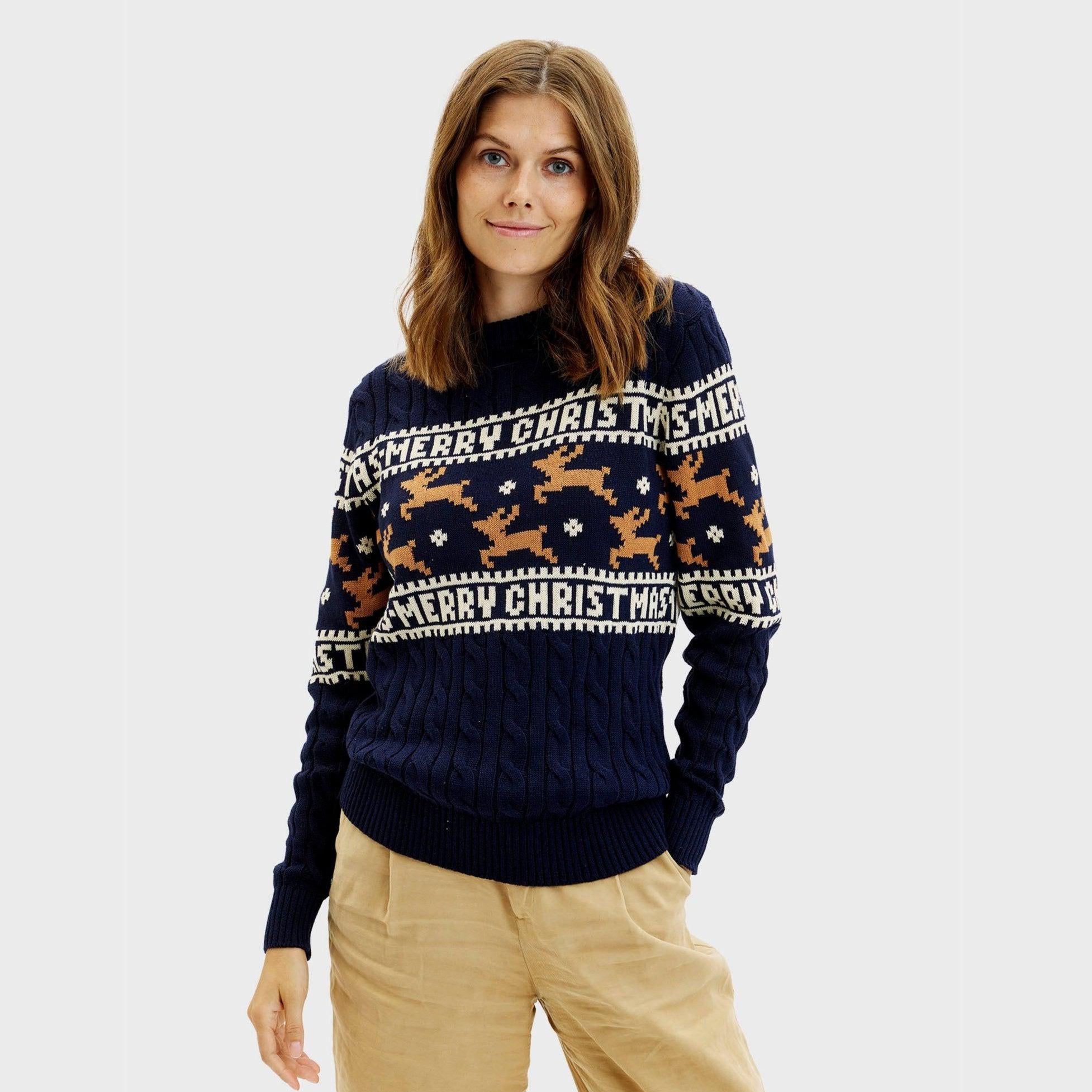 De Elegante Kersttrui Blauw - Dames.