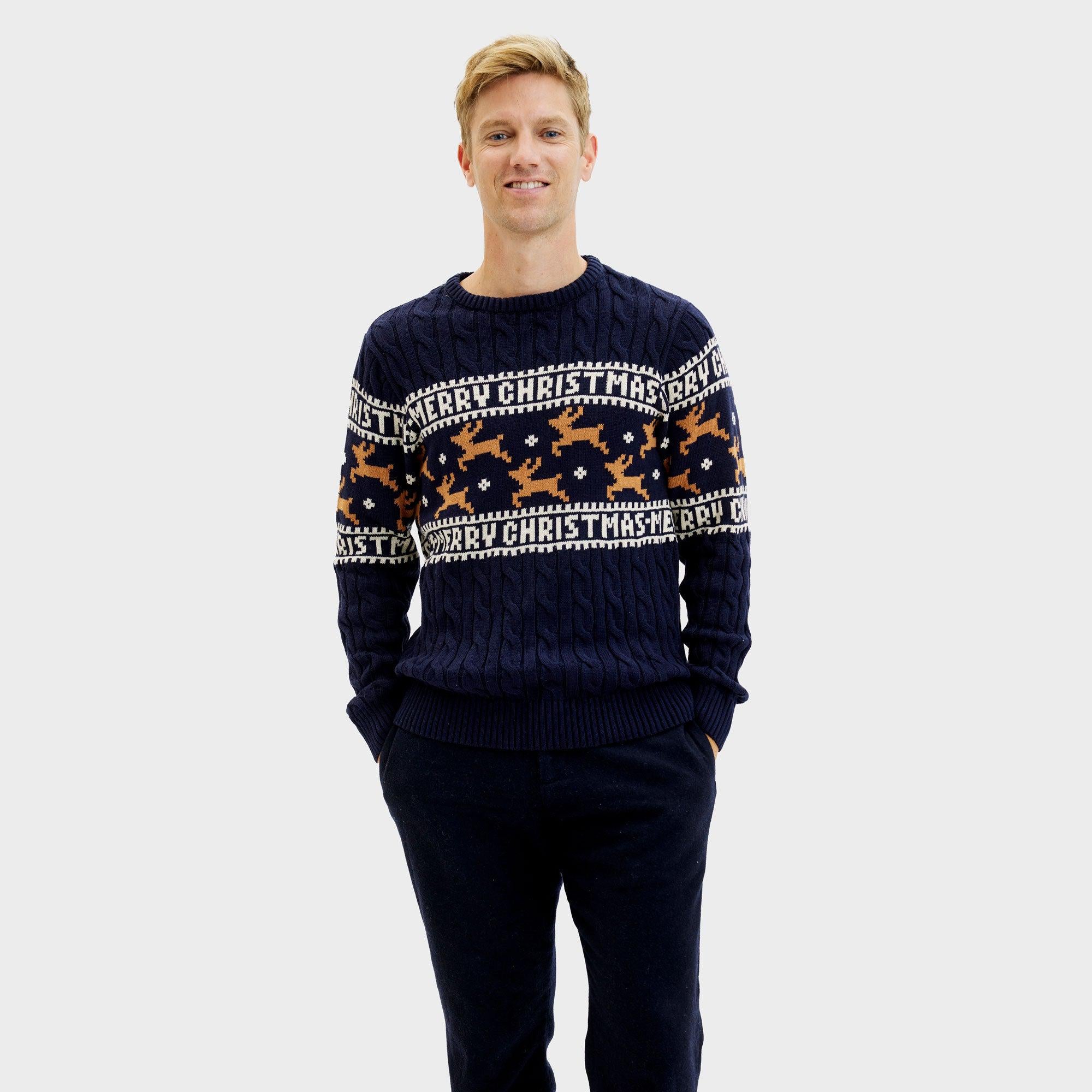 De Elegante Kersttrui Blauw - Heren.