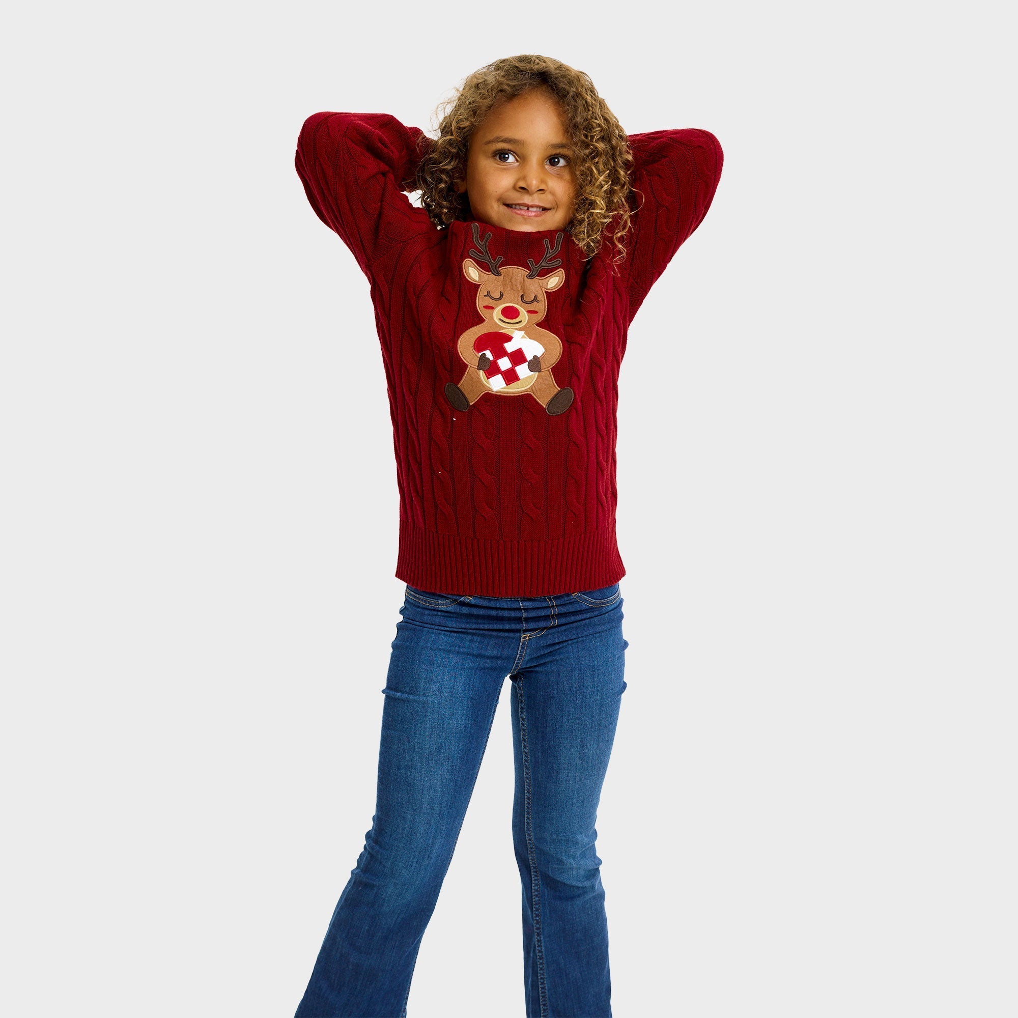 Loving Reindeer Cable Knit kersttrui – Kinderen