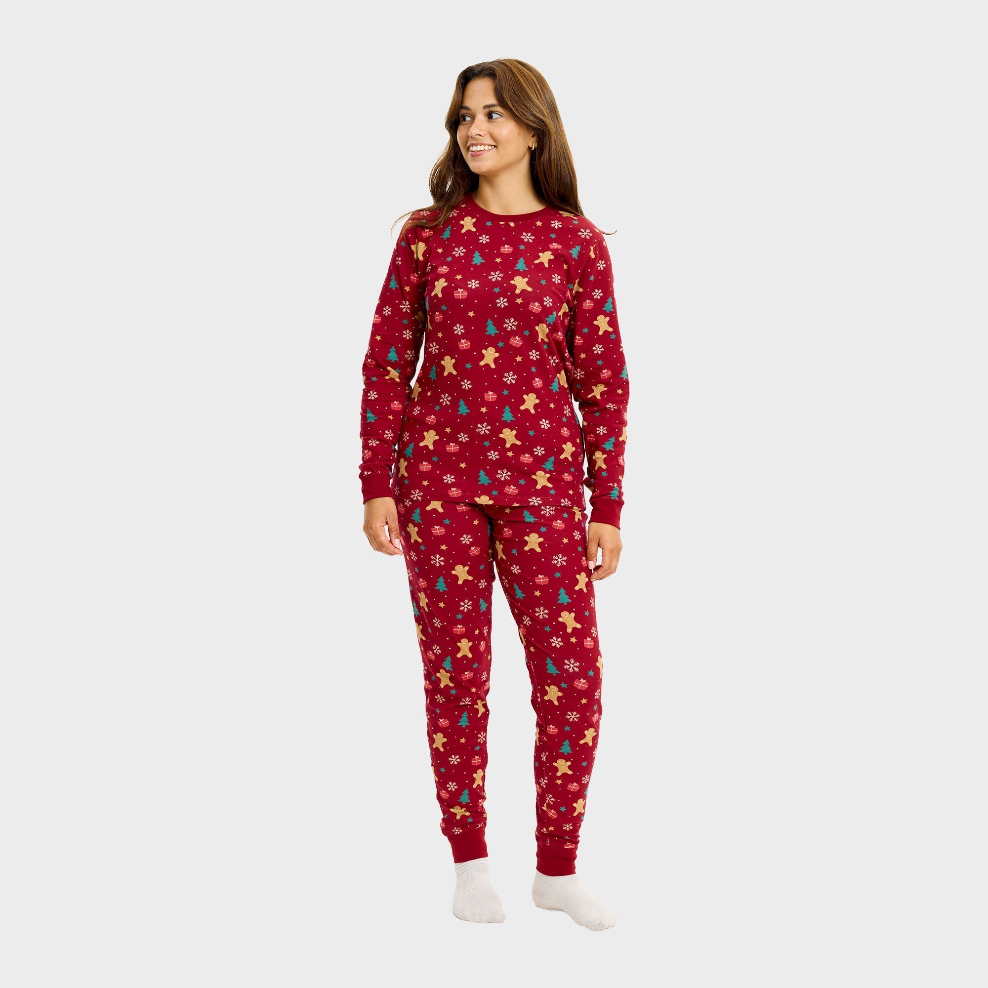 Gingerbread kerstpyjama rood – Dames