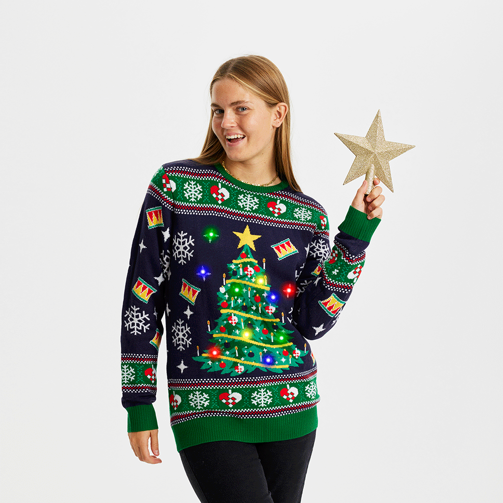 Kerstboom Kersttrui Blauw - Dames